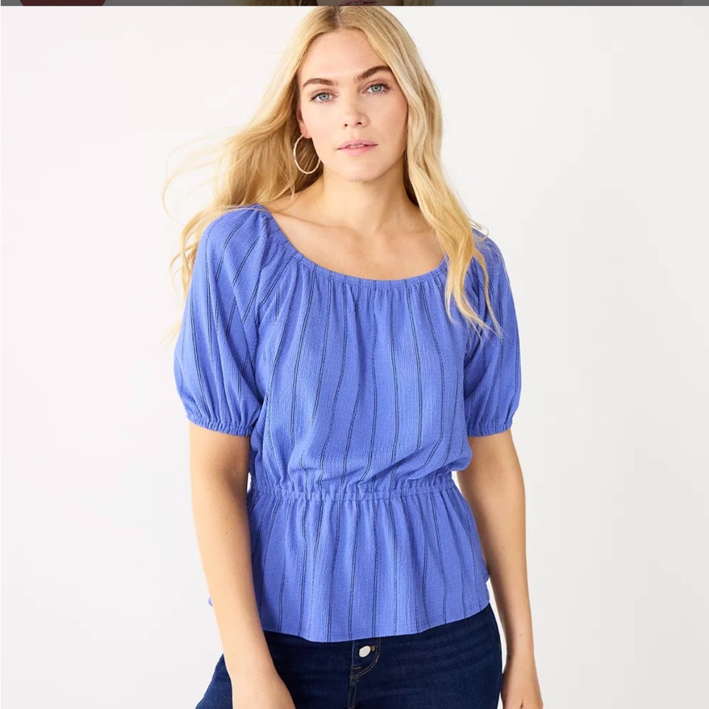 NWT Nine West Puff Sleeve Peplum Top Sz Xs